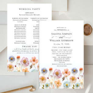 Pastel Pink Wild Flowers Wedding Ceremony Program