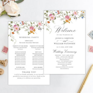 Pastel Pink Wild Flowers Wedding Ceremony Program