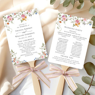 Pastel Pink Wild Flowers Wedding Ceremony Program Hand Fan