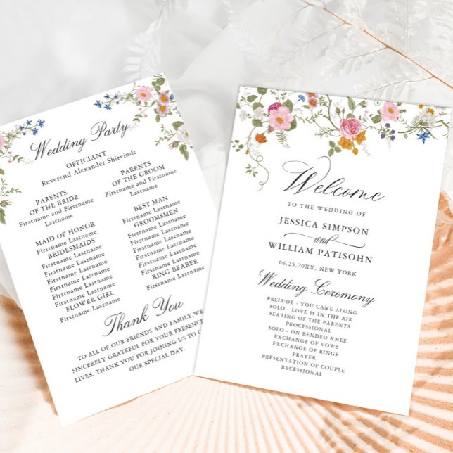 Pastel Pink Wild Flowers Wedding Ceremony Programme (Creator Uploaded)
