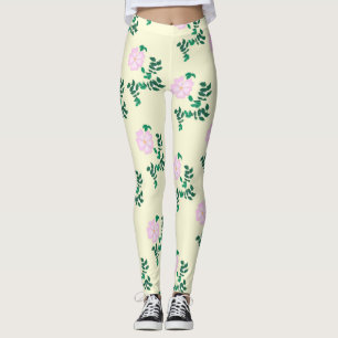 Pastel pink Wild Rose Flower Leggings