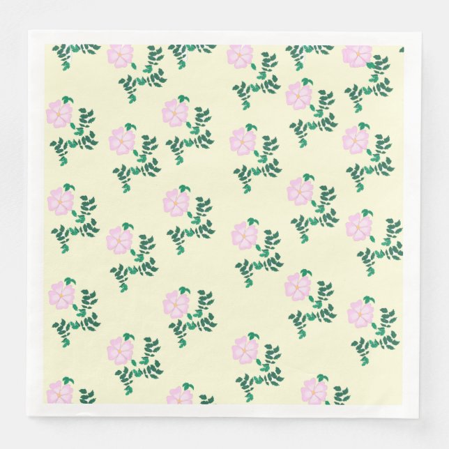  Pastel Pink Wild Rose Flower Pattern Vanilla   Napkin (Front)