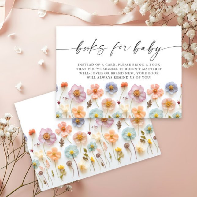 Pastel Pink Wildflower Baby Shower Books for Baby Enclosure Card (Creator Uploaded)