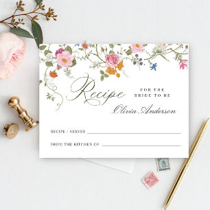 Pastel Pink Wildflower Bridal Shower Recipe Card