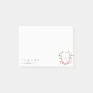 Pastel Pink Wildflower Watercolor Crest Monogram  Post-it Notes