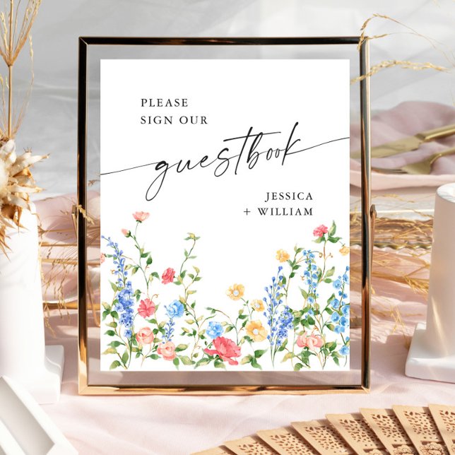 Pastel Pink Wildflowers Guestbook Wedding Sign (Creator Uploaded)