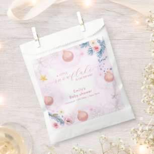 Pastel Pink Winter Snowflake Floral Baby Shower Favour Bags