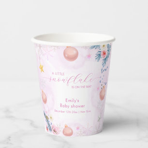 Pastel Pink Winter Snowflake Floral Baby Shower  Paper Cups