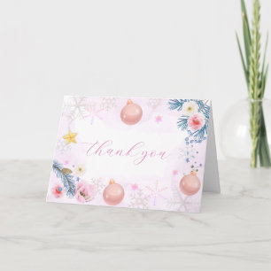 Pastel Pink Winter Snowflake Floral Baby Shower  Thank You Card