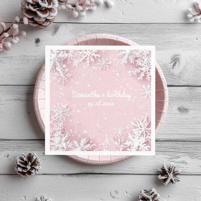 Pastel Pink Winter Wonderland Snowflake  Napkin (Creator Uploaded)