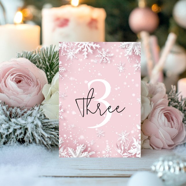 Pastel Pink Winter Wonderland Snowflake  Table Number (Creator Uploaded)