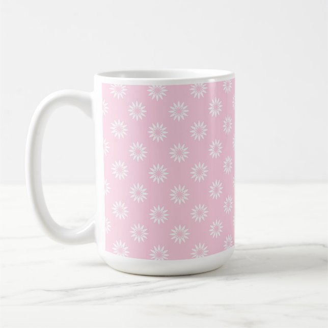 PASTEL PINK WITH ROWS OF WHITE FLOWERS COFFEE MUG (Left)