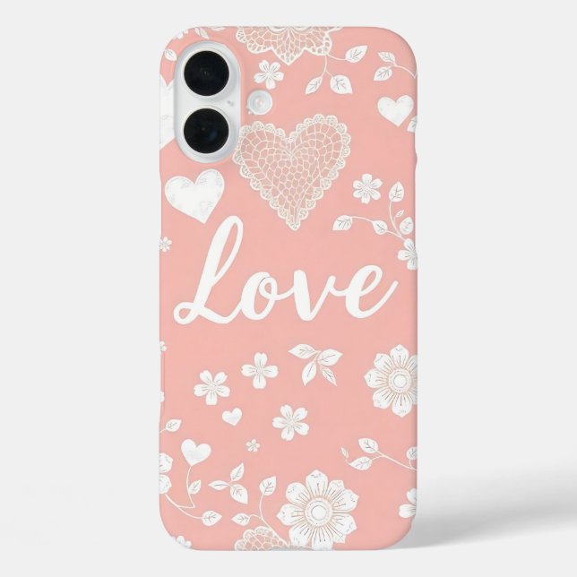 PASTEL PINK WITH WHITE HEARTS AND FLOWERS Case-Mate iPhone CASE (Back)