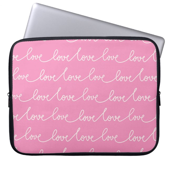 PASTEL PINK WITH WHITE LOVE SCRIPT LAPTOP SLEEVE (Front)