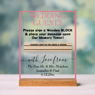 Pastel Pink Wooden Guest Book Block Names Clear Acrylic Sign