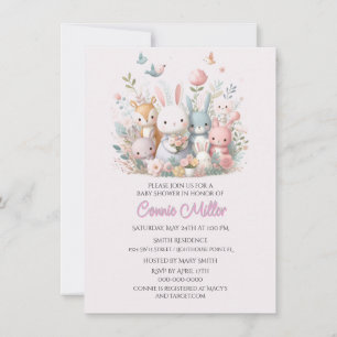Pastel Pink Woodland Animals Baby Shower Invitation