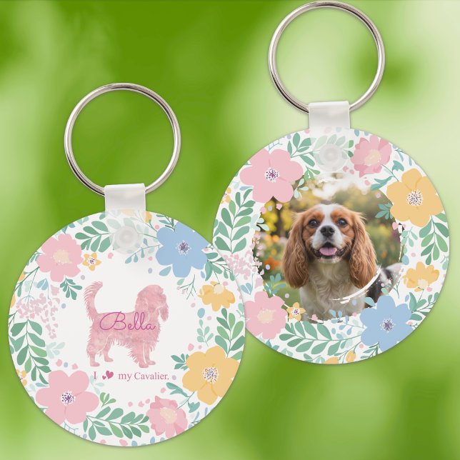 Pastel Pink Wreath Cavalier King Charles Spaniel  Key Ring (Creator Uploaded)