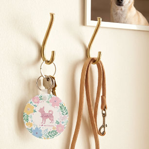 Pastel Pink Wreath Chihuahua - Custom Photo  Key Ring