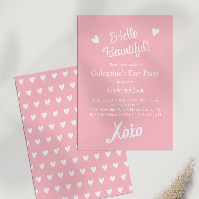 Pastel Pink XOXO Galentine's Day Party Invitation (Pastel Pink XOXO Galentine's Day Party Invitation on a white table.)