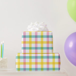 Pastel Pink Yellow Blue Check Pattern Easter Girly Wrapping Paper