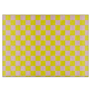 Pastel Pink Yellow Chequered Chequerboard Vintage Cutting Board