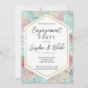 Pastel Pink & Yellow Floral Engagement Party Invitation