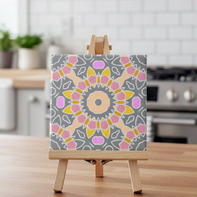 Pastel Pink Yellow Grey Ethnic Boho Mosaic Pattern Tile (Creator Uploaded)