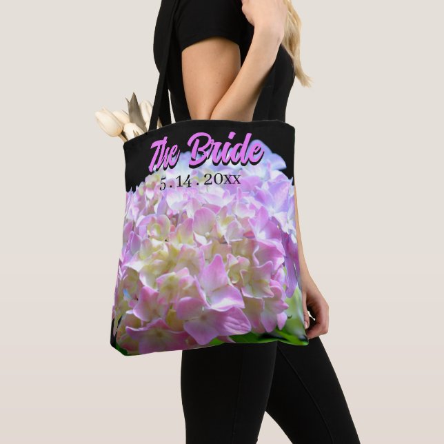 pastel pink yellow purple hydrangeas flowers Bride Tote Bag (Close Up)