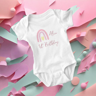 Pastel pink yellow rainbow Birthday party  Baby Bodysuit
