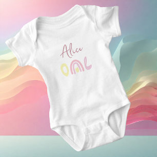 Pastel pink yellow rainbow Birthday party  Baby Bodysuit