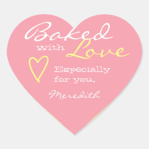 Pastel Pink Yellow Simple Made Love Heart Shape Sticker