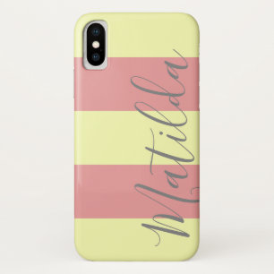 Pastel Pink Yellow Stripe Personalised Name Case-Mate iPhone Case