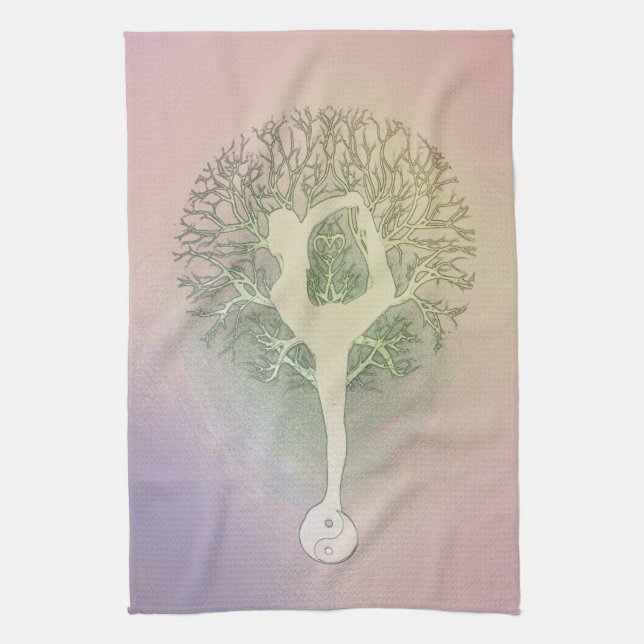 Pastel Pink Yoga Tree Tea Towel (Vertical)