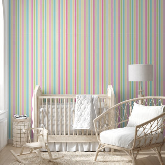 Pastel Pinstripes on White Wallpaper
