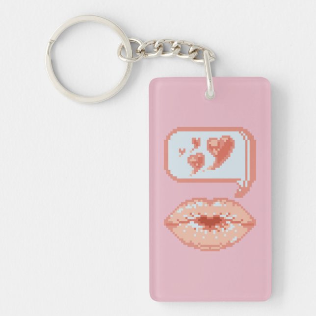 Pastel Pixel Kissy Lips - Autumn Acrylic Keychain (Front)