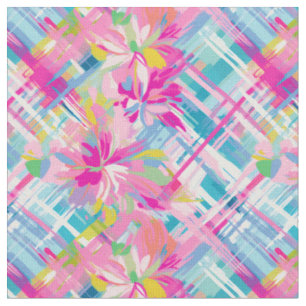 Pastel Plaid Blossoms Fabric
