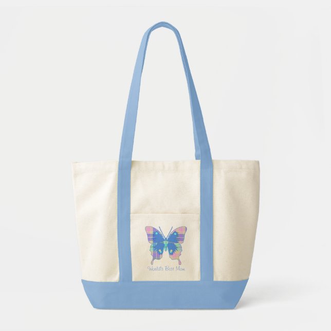 Pastel Plaid Butterfly Canvas Tote Bag (Front)