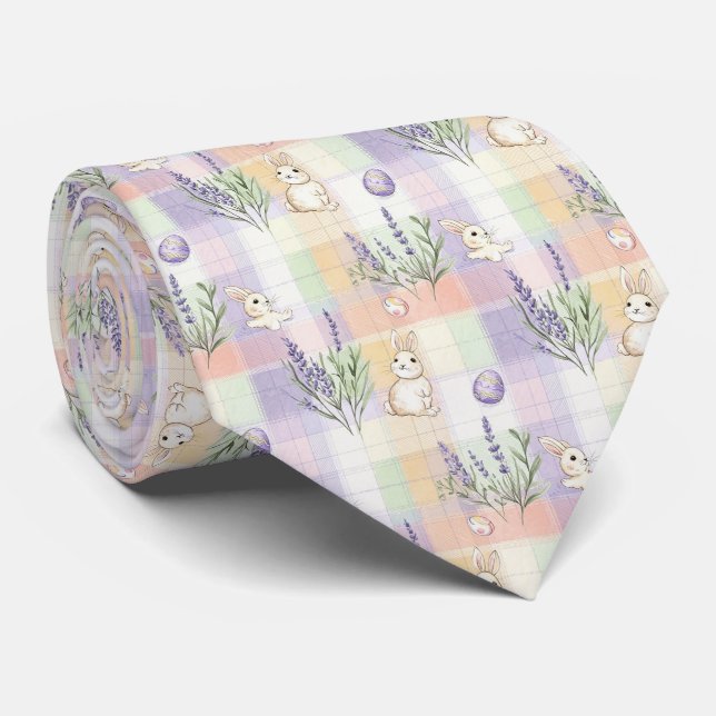 Pastel Plaid Easter Bunny Pattern (1) Tie (Rolled)