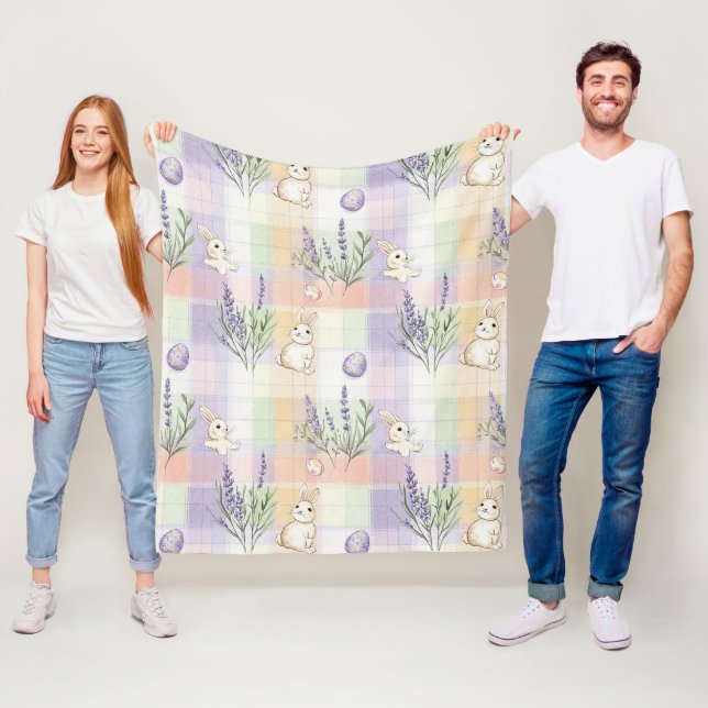 Pastel Plaid Easter Bunny Pattern Fleece Blanket (In Situ)