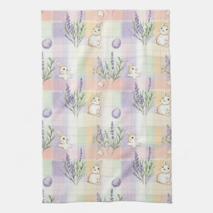Pastel Plaid Easter Bunny Pattern Tea Towel