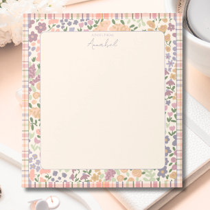 Pastel Plaid Floral Notepad with Personalisation