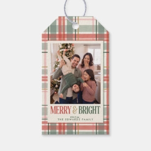 Pastel Plaid Merry and Bright Photo Gift Tags