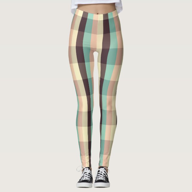 Pastel plaid pattern in  horizontal stripes leggings (Front)