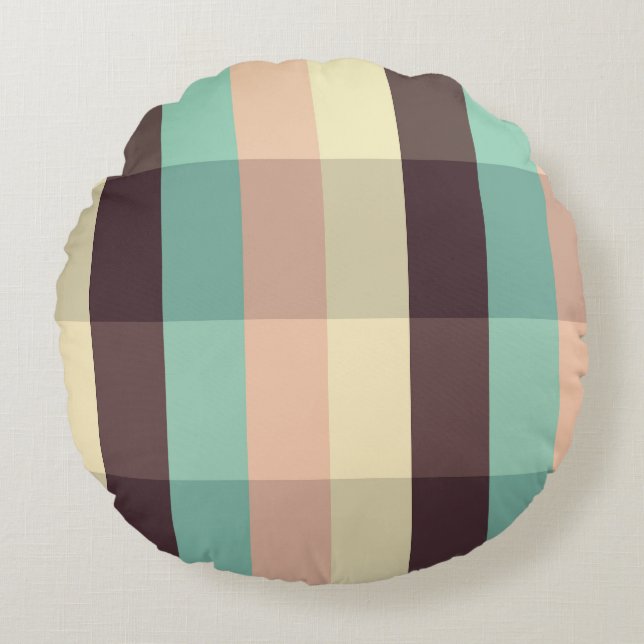 Pastel plaid pattern in  horizontal stripes round cushion (Front)