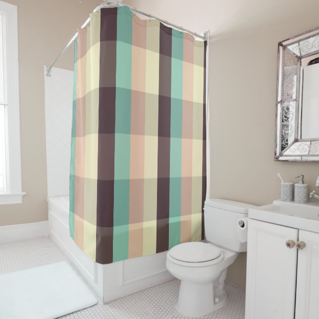 Pastel plaid pattern in  horizontal stripes shower curtain (In Situ)