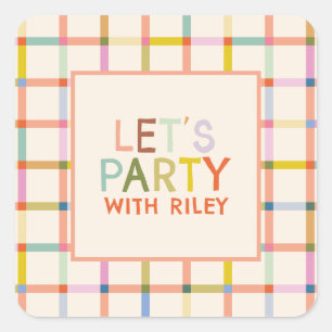 Pastel Plaid Personalized Birthday Cute party Square Sticker