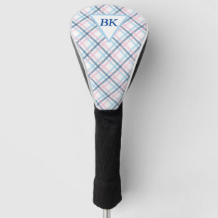 Pastel Plaid Pink and Blue Golf Head Cover