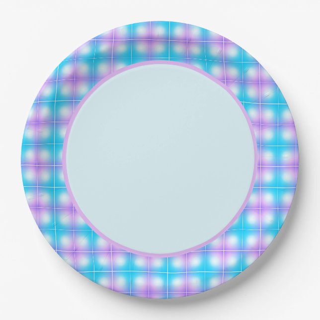 Pastel Plaid Pink and Blue Paper Plate (Front)