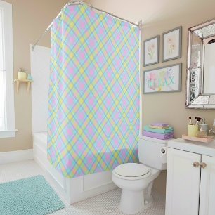 Pastel plaid shower curtain