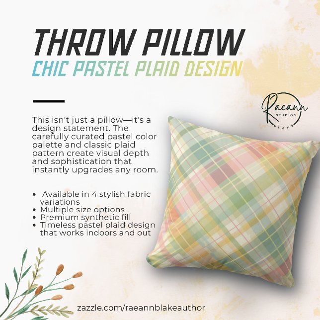 Pastel Plaid Throw Pillow (Creator Uploaded)